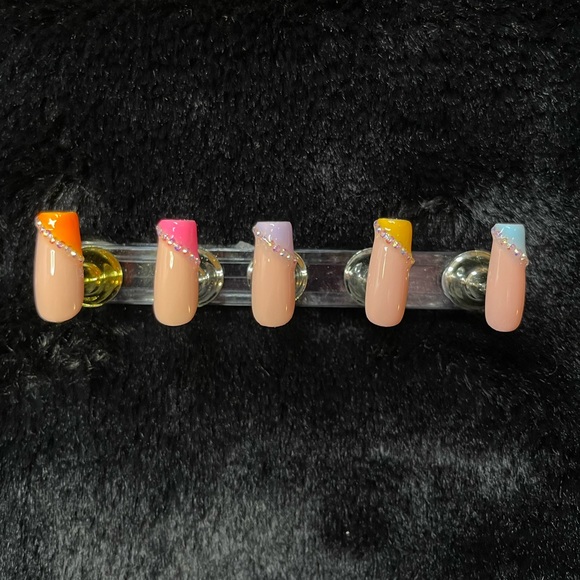 Multi Colorful Diamond Aesthetic Short Press On Nails Set| - Picture 12 of 13